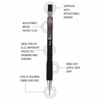 AM13-A AUTO PENCIL 1.3MM BLK BDY 1PC BOX (WEB)