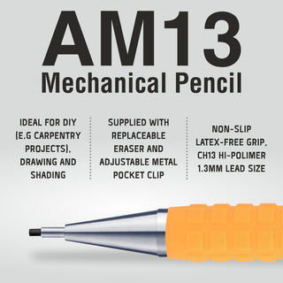 AM13-G AUTO PENCIL 1.3MM YELLOW BDY 1PC BOX (WEB)