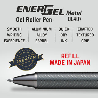 BL407 ENERGEL METAL-MET BLACK BODY BLUE INK