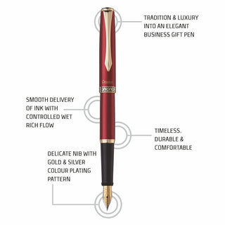 F700BM-STRLNG M.TIP FOUNTAIN PEN RED BDY BLUE INK(WEB)