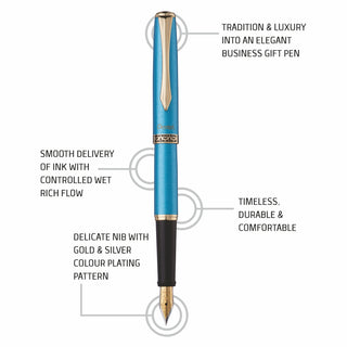 F700SM-STRLNG M.TIP FOUNTAIN PEN S.B BDY BLUE INK(WEB)