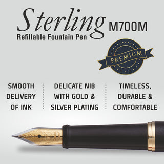 F700AM-A-STRLNG M.TIP FOUNTAIN PEN BLACK BDY BLACK INK(WEB)