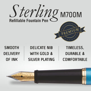 F700SM-STRLNG M.TIP FOUNTAIN PEN S.B BDY BLUE INK(WEB)