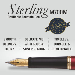 F700BM-STRLNG M.TIP FOUNTAIN PEN RED BDY BLUE INK(WEB)